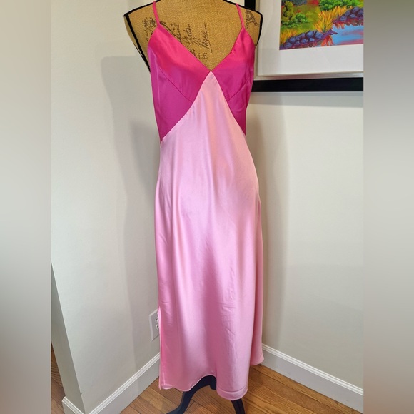 Anthropologie Hutch Satin Maxi Slip Dress NWT Pink and Fuchsia Size Large - Picture 3 of 13